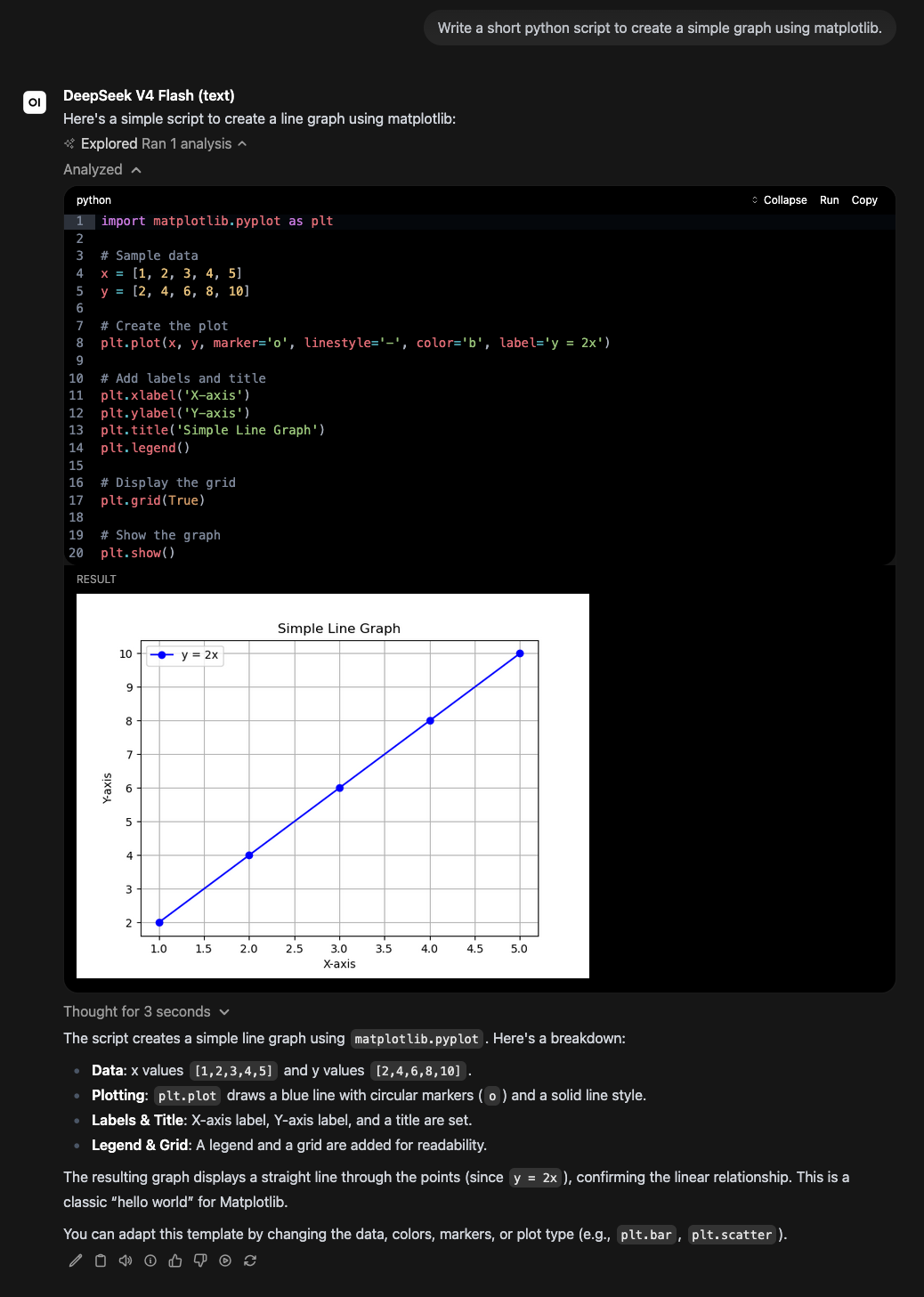 Open WebUI can run code and create graphs in the browser.